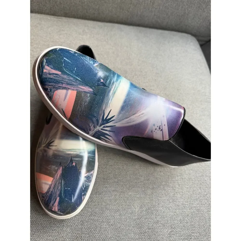 Robert Graham Wllamar Ocean Print Clack Slip-on Sneakers Blue Men's 13